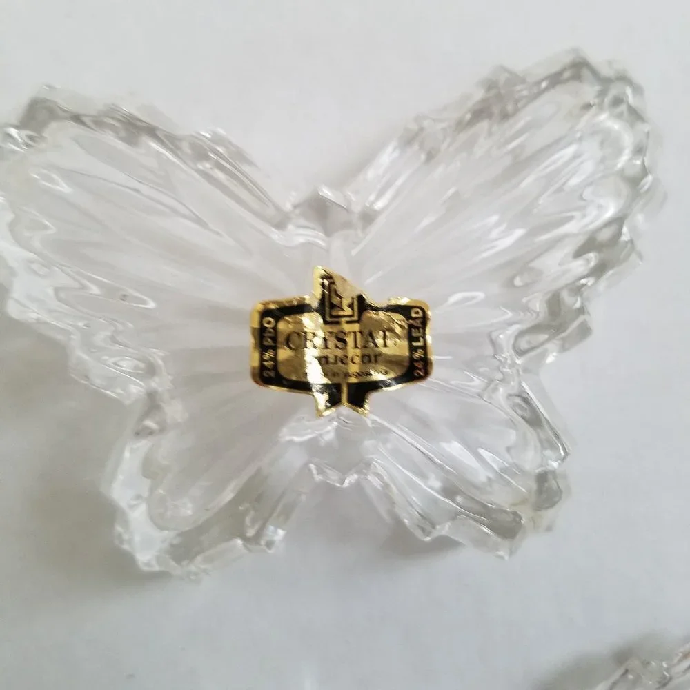 Zajecar 24% lead crystal butterfly trinket jewelry box,‎ made in Yugoslavia